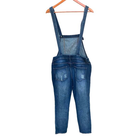 Free People Denim Overalls Sz 27 Blue Distressed Open Back Casual Boho Utility - Picture 8 of 16